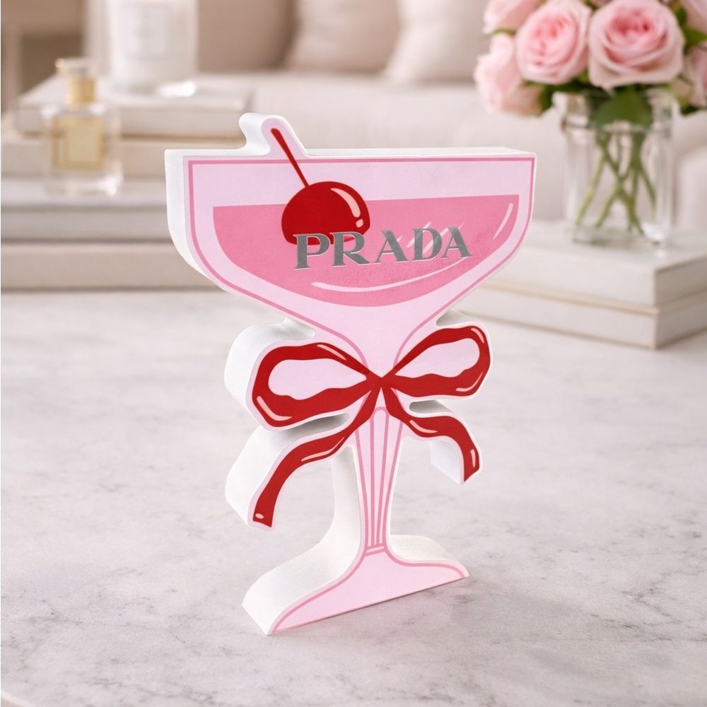 PRADA WOODEN PINK  COCKTAIL CHERRY PRADA BOW WOOD DECOR